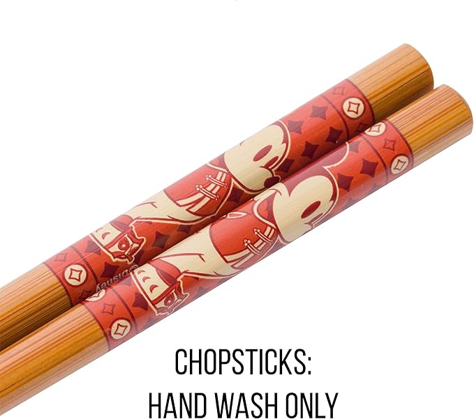 Silver Buffalo Disney Mickey Mouse Lunar Chinese New Year Tiger Ceramic Ramen Noodle Rice Bowl with Chopsticks, Microwave Safe, 20 Ounces