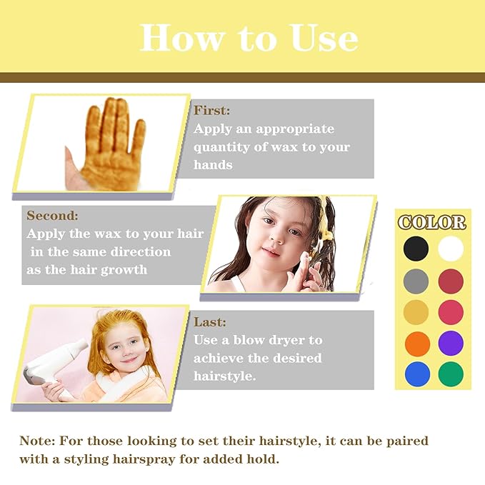 Blonde Hair Color Wax, Temporary Hair Color Wax, Temporary Hair Dye for Dark Hair, Washable, Kids, Halloween, Cosplay, Party, Girls