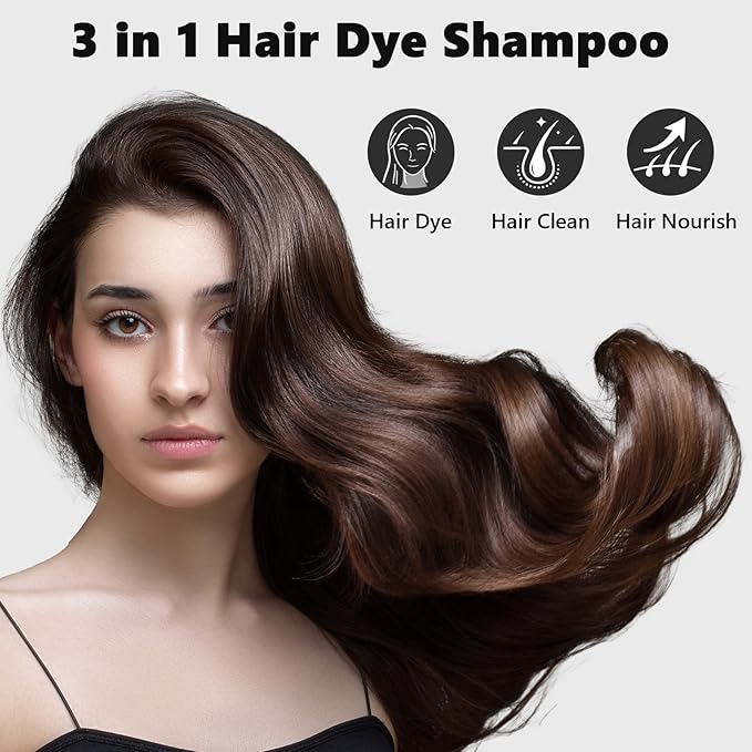 Dark Brown Hair Dye Shampoo 3 in 1, Herbal Ingredients Hair Color Shampoo for Cover Grey Hair, Hair Dye for Men and Women