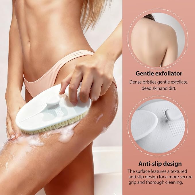 Ergonomic Large Size Back Cleansing Brush for Men & Women's Showers Extra-Large Curved Soft-Bristle Brush for Body Cleansing & Exfoliation,White