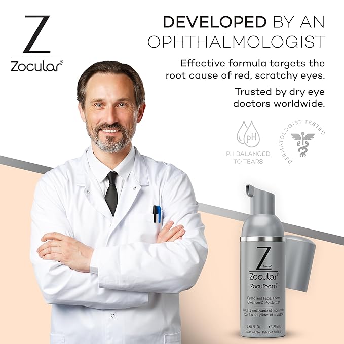 Zocular ZocuFoam Eyelid Cleanser - Foaming Eyelid Scrub - Natural pH Balanced Solution - 25mL