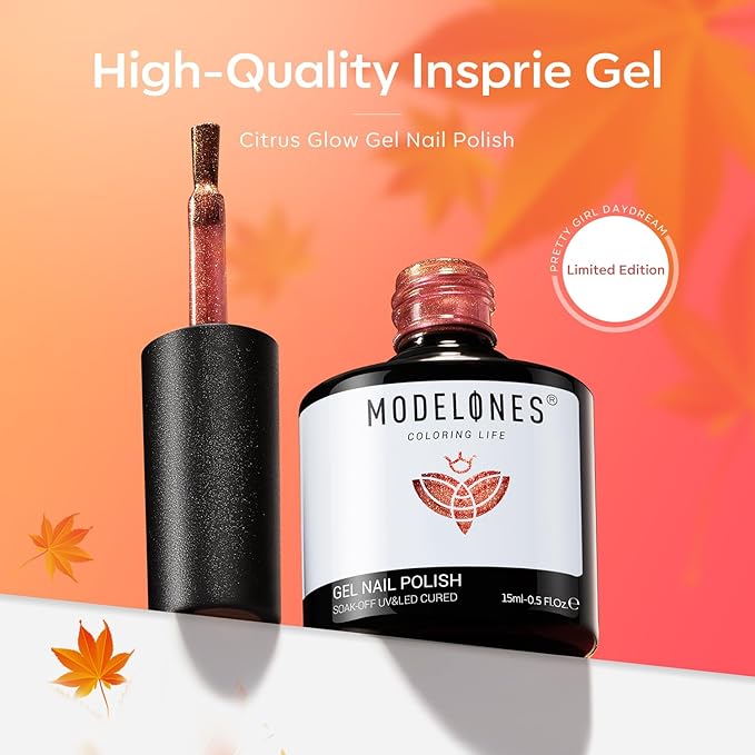 modelones Gel Nail Polish, 15 ML Orange Gel Polish Nude Brown Shimmer Glitter Orange Nail Polish Gel Winter Nails Soak OFF LED Gel Nail Manicure Nail Art Gel DIY Salon