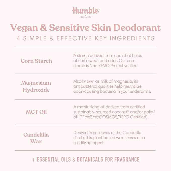 HUMBLE BRANDS Aluminum-Free Deodorant, Vegan and Cruelty- free, Formulated for Sensitive Skin, Moroccan Rose, 3 Pack, 2.5 Ounce
