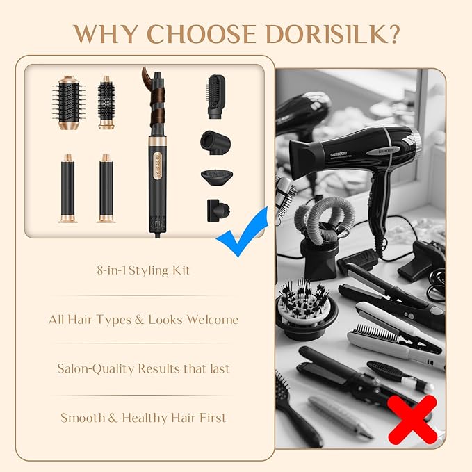 RUCHA 8 in 1 Hair Nora Styler & Hair Dryer Brush Blow Dryer, 110000 RPM High-Speed Hot Brush Styler and Auto Wrap Curlers, Negative Ions for Straightening Curling Volumizing Drying, Black