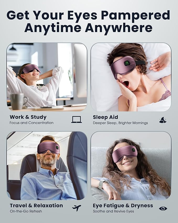 Heated Eye Mask - Cordless Eye Mask for Dry Eyes, Eye Relief, Improved Sleep, Washable Eye Heating pad for Travel and with Replaceable Shell (Purple)