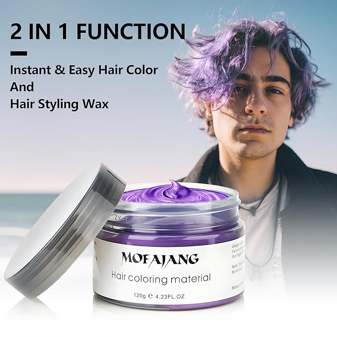 Purple Temporary Hair Color Wax - SOVONCARE Washable Hair Dye for Men & Women, All-Day Hold Disposable Hair Styling Clays for Party, Cosplay & Daily 4.23 oz