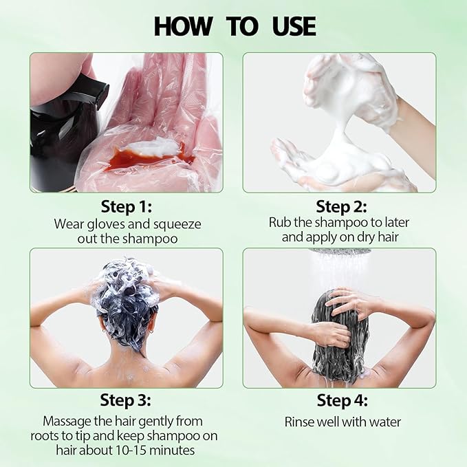 Black Hair Dye Shampoo for Women & Men, Gray Hair Coverage Herbal Natural 3 in 1 Hair Color Shampoo, Champu para canas