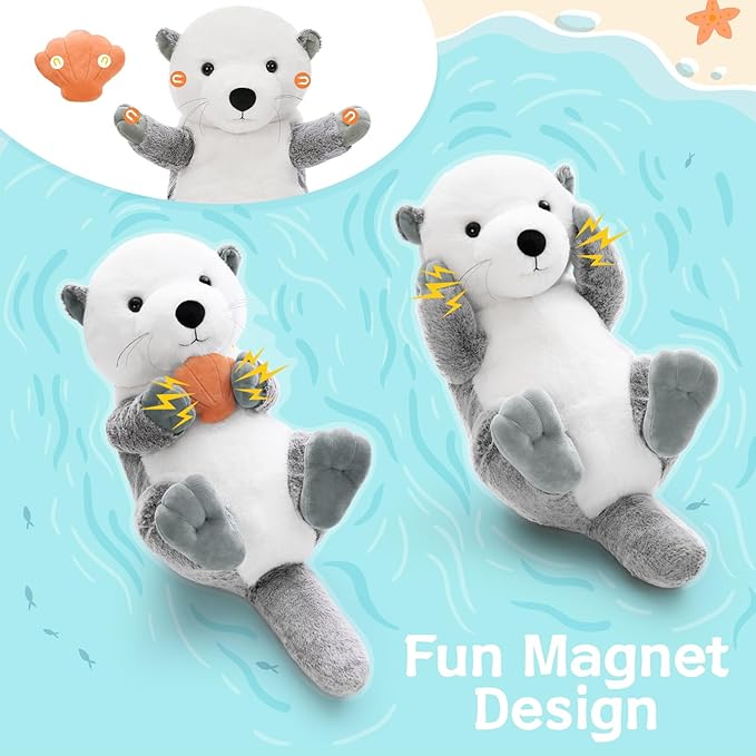 MorisMos 5Pcs Sea Otter Stuffed Animal with Babies,23.6'' Giant Mommy Stuffed Otter Toy with 3 Babies & Plush Seashell, Boy Girl Sea Animal Toys for Kids 3-5 Birthday Christmas Decor