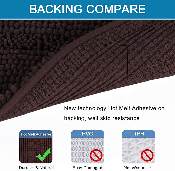 H.VERSAILTEX Bathroom Rugs Bath Rug Set 2 Piece Bathroom Contour Rug Toilet Mat Sets Non Slip Contour Bath Rug Ultra Thick Water Absorbent Striped Bath Mats(36" x 24" Plus 20" x 24" U, Chocolate)