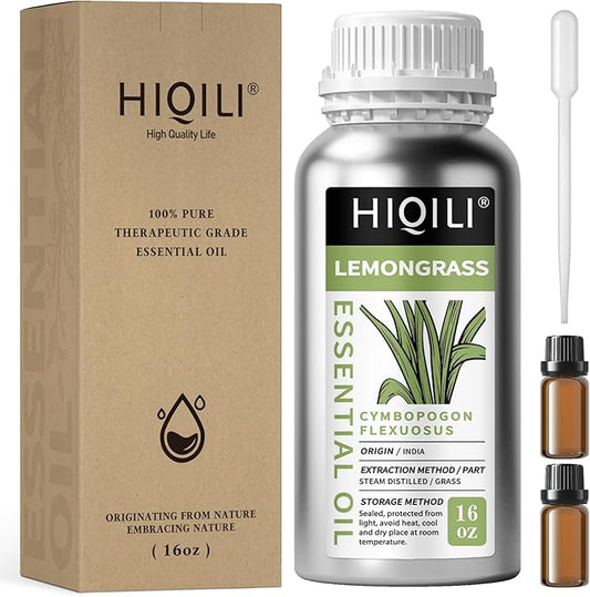 HIQILI 16 Fl Oz Lemongrass Essential Oil, 100% Pure Natural Undiluted for Diffuser, Hair