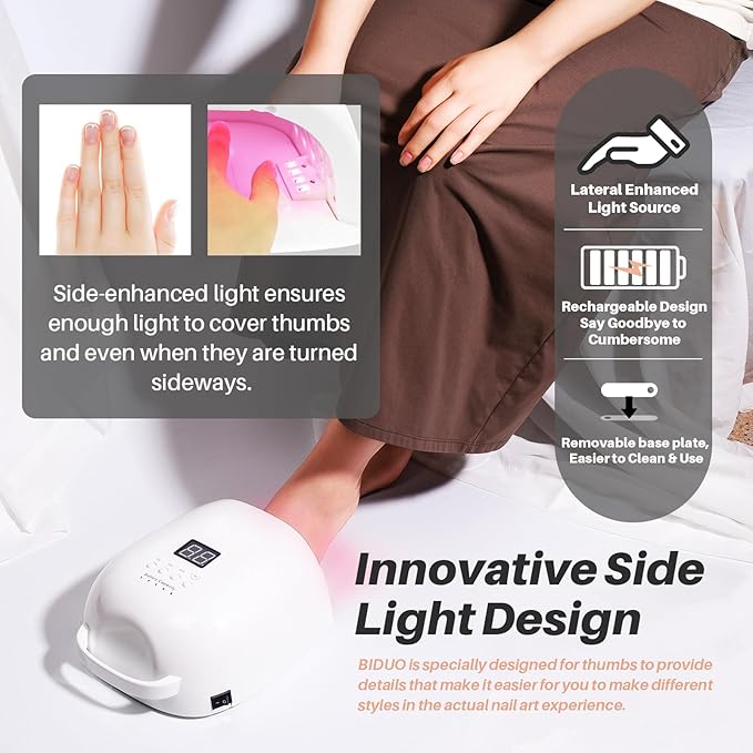 Upgraded Professional Rechargeable UV LED Nail Lamp with 4 Timer,18000mAh Long Battery Life, Electroplated Reflective Base and Inner Wall,Fast Dry Nail Dryer (White JC22-Pro)