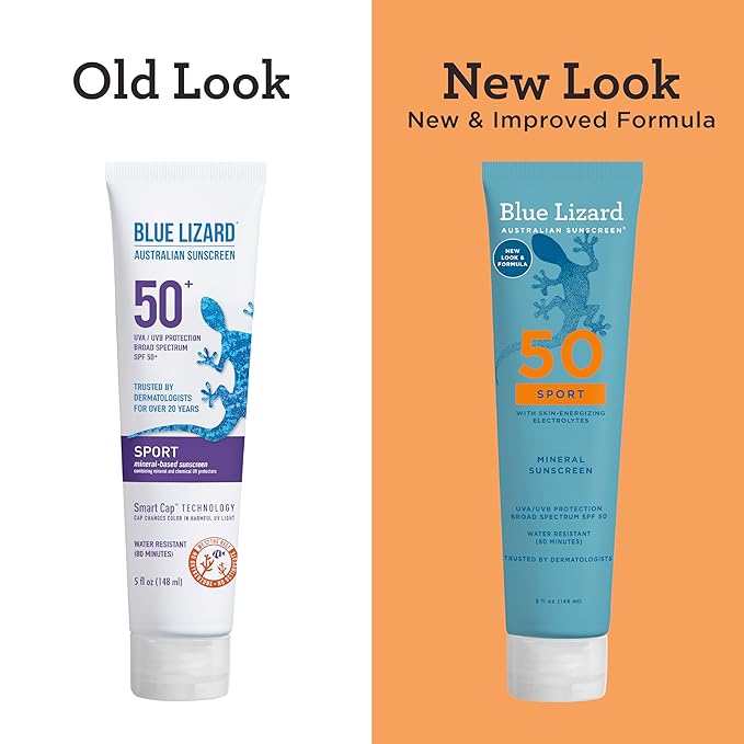 Blue Lizard Sport Mineral SPF 50 Lotion, Ideal for Athletes, 100% Mineral Sunscreen Actives, Fragrance-Free, Paraben-Free, Vegan, 5 fl oz