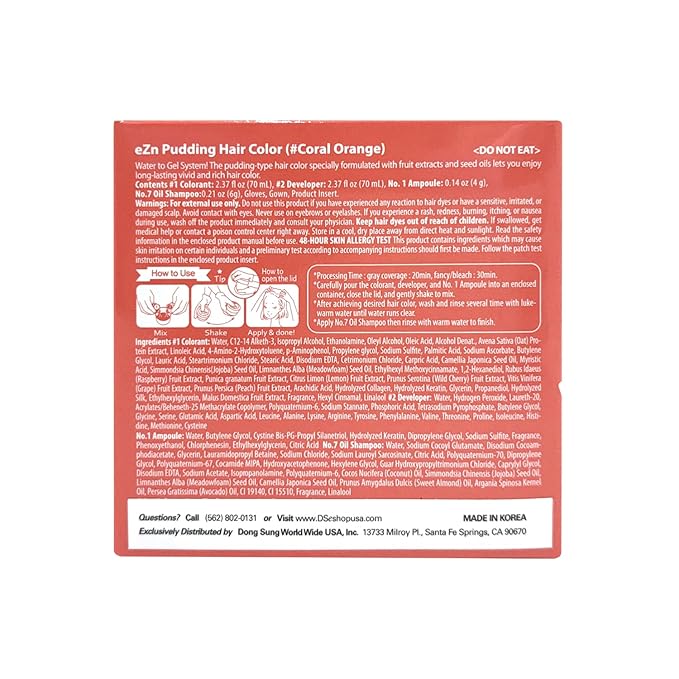 eZn Pudding Hair Dye, Ammonia-Free, Semi-Permanent DIY Korean Hair Dye Color with Keratin, Odorless Gentle for Sensitive Skin No Skin Irritation (Coral Orange)