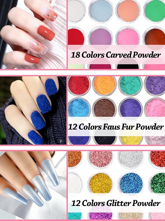 42 Colors Acrylic Nails Kits with Drill and UV Light- Acrylic Nail Powder Glitter and Monomer Liquid Kit with Nail Storage Bag, 5PCS Practice Finger