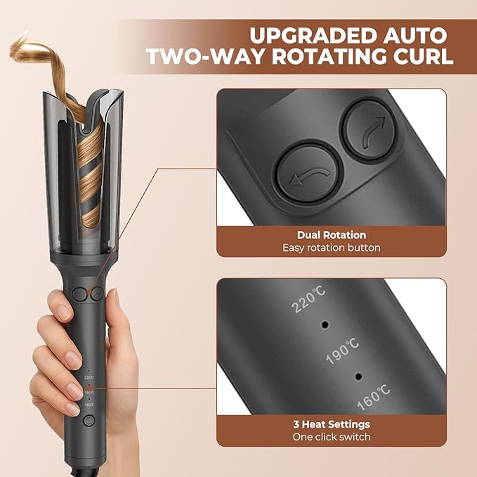 Automatic Curling Iron, Anti-Tangle Hair Curler with 1" Large Slot, 3 Temps & Timer, 2-Way Rotation, Anti-Scald Dual Voltage Ceramic Curler with Ionic & Auto Shut-Off, Christmas Gifts for Women