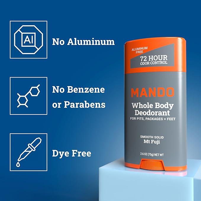 Mando Whole Body Deodorant For Men - Smooth Solid Stick - 72 Hour Odor Control - Aluminum Free, Baking Soda Free, Skin Safe - 2.6 ounce (Pack of 3)