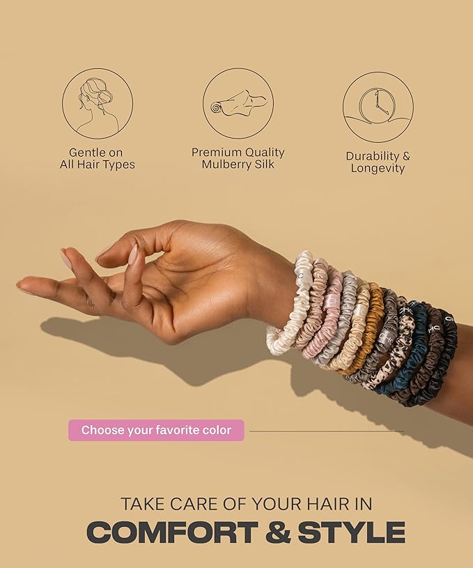 SUNDAYSILKS™ Luxurious Mulberry Silk Scrunchies for Women & Girls | No-Slip, Silky Hair Ties for Natural, Curly, Thin or Thick Hair | Gentle Hold for Ponytails & Sleep | Mini to Large Sizes [1 Pack]