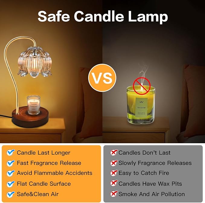 Dimmable Flower Candle Warmer Lamp, Gold Candle Warmer with Timer & 4Bulbs, Womens Gifts for Christmas Birthday, Unique Home Decor for Bedroom Living Room Decor Aesthetic