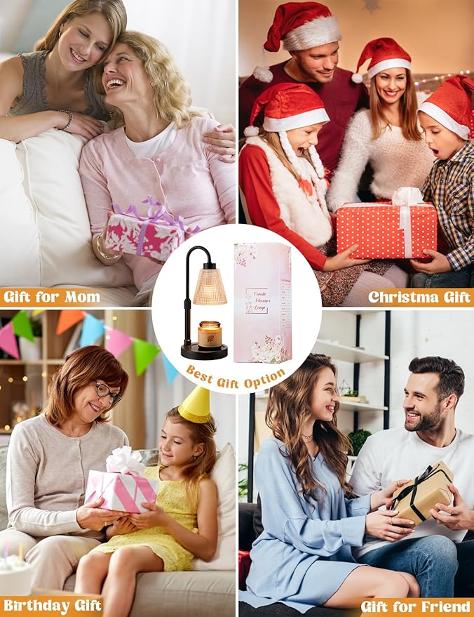Innqoo Amber Candle Warmer Lamp with Timer, Dimmable Candle Warmer for Jar Candles, Height Adjustable Wax Melts Warmer, Birthday Gifts for Women Mom, House Warming Gifts New Home Decor