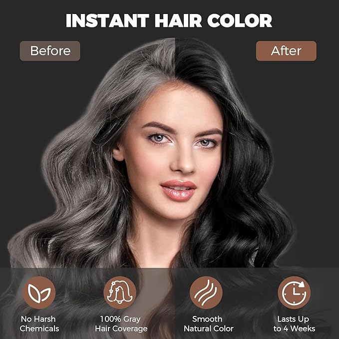 Black Hair Dye Shampoo Instant & Easy 3-in-1 Hair Color Solution for Men and Women - Herbal Formula, Ammonia-free, Lasts 30 Days - 16.90 oz