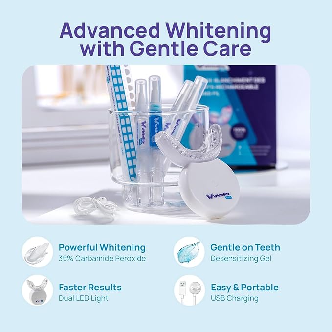 Whitebite Pro Teeth Whitening Kit for Sensitive Teeth – Dual LED Light + 35% Carbamide Peroxide Gel + Remineralizing Gel | Dental-Grade Whitening at Home