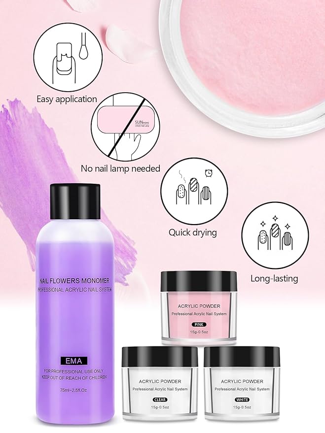 42 Colors Acrylic Nails Kits with Drill and UV Light- Acrylic Nail Powder Glitter and Monomer Liquid Kit with Nail Storage Bag, 5PCS Practice Finger