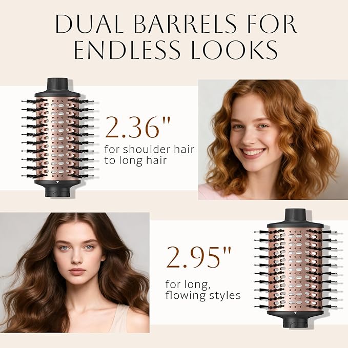 slopehill High Speed Blow Dryer Brush,1600W & 100,000RPM Hot Air Brush, 2 Detachable Oval Brushes (2.36" & 2.95"), 50m/s Fast Drying, Straightening, Volumizing & Curling Hair, 4 Heat & 2 Speed