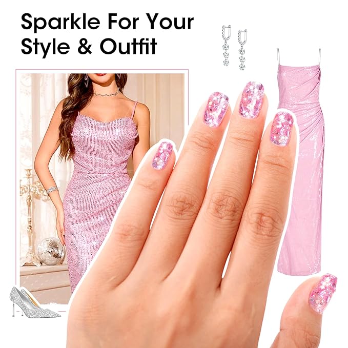 GELLEN Sparkle Nail Polish Set 3 Colors Pink Purple Blue Glitter Sequins Nail Polish Quick Dry Sparkle Fingernail Polish Non Gel Nail Lacquer Home Salon DIY Nail Art Manicure Gift