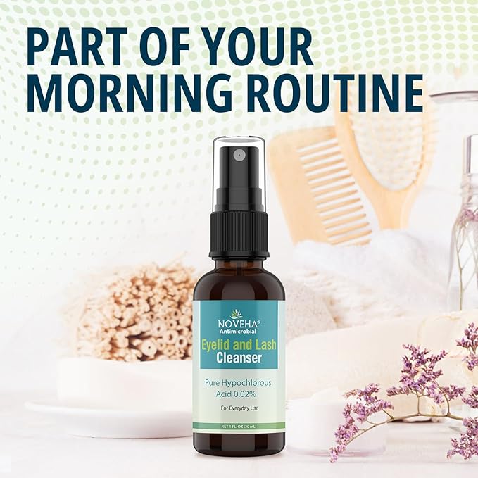 NOVEHA Eyelid Cleanser | Stye Eye Treatment | Eye Lid Cleaning | Dry Relief | Fast Acting Soothing Cleansing Formula | Pure and Gentle Lash Hypochlorous Acid Eyelid Spray (1oz - 1 Pack)