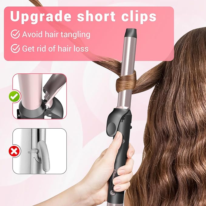 Rotating Automatic Curling Iron for Waves-Curling Wand for Long Hair, Extra Long Barrel Ceramic Hair Curler for Women,Dual Voltage, 5 Temps & 30s Heat-up (Rose Gold, 1 inch)