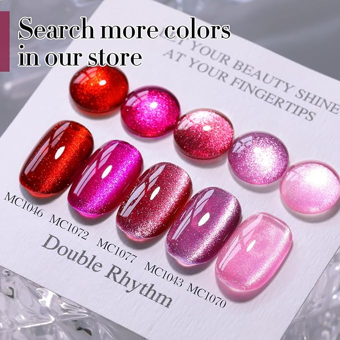 Double Rhythm 0.5 OZ Cat Eye Gel Polish with Magnet 15ML Holographic Glitter Shimmer Translucent Jelly Color Magnetic Nail Polish Salon DIY at Home (MC1077)
