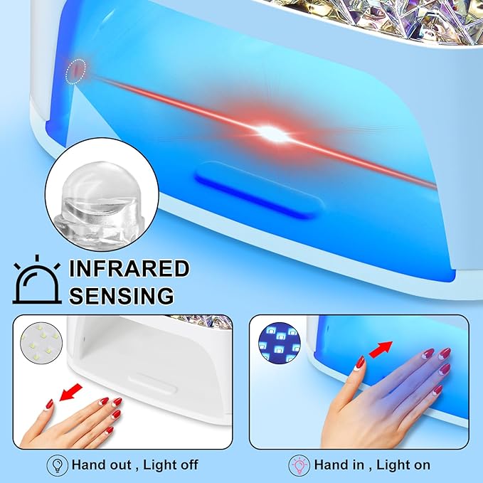 LIMEGIRL UV LED Nail Lamp Kit for Gel Polish Professional Fast White Diamond Design Curing Dryer Light Set with 4 Timers and Gloves Cordless Rechargeable Nail Art Cure Machine at Home and Salon