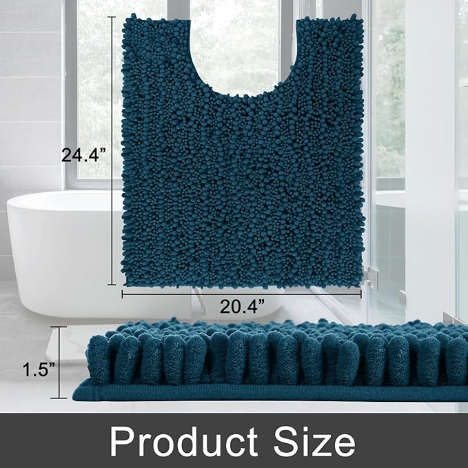 Yimobra Toilet Rug U Shaped Washable 24x20 Inch - Ultra Soft Absorbent Chenille Bath Rugs for Toilet, Quick Dry & Machine Washable, Non Slip Contour Bathroom Mat, Peacock Blue