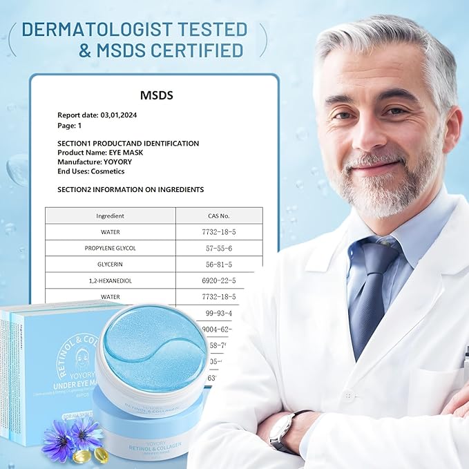 Under Eye Patches Masks - for Eye bags with Collagen and Hyaluronic Acid, Dark Circles,and Fine Lines, Puffiness Smoothing Skin Care Treatment for Women and Men, Anti-Wrinkle(60 Pcs) Blue