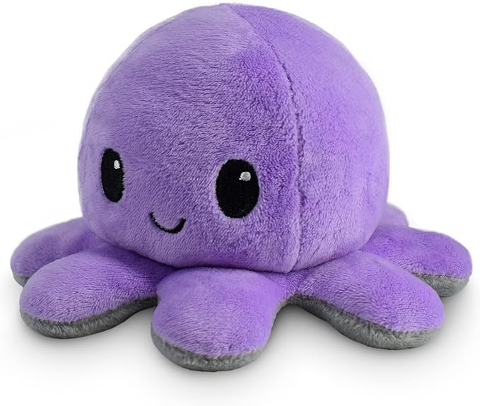 TeeTurtle - The Original Reversible Octopus Plushie - Happy Purple + Dead Gray - Cute Sensory Fidget Stuffed Animals That Show Your Mood