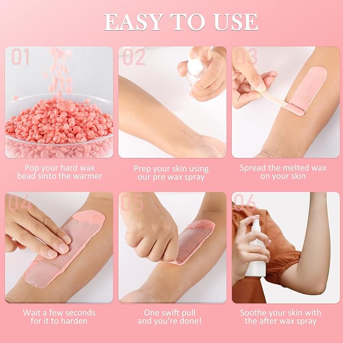 Wax Beads for hair removal- 1lb Hard Wax Professional Beans - Low Termperature Stripless Melting Wax for Body, Leg, Bikini Back, Nose, Upper Lip, Facial, Underarm - Brazilian Painless Waxing