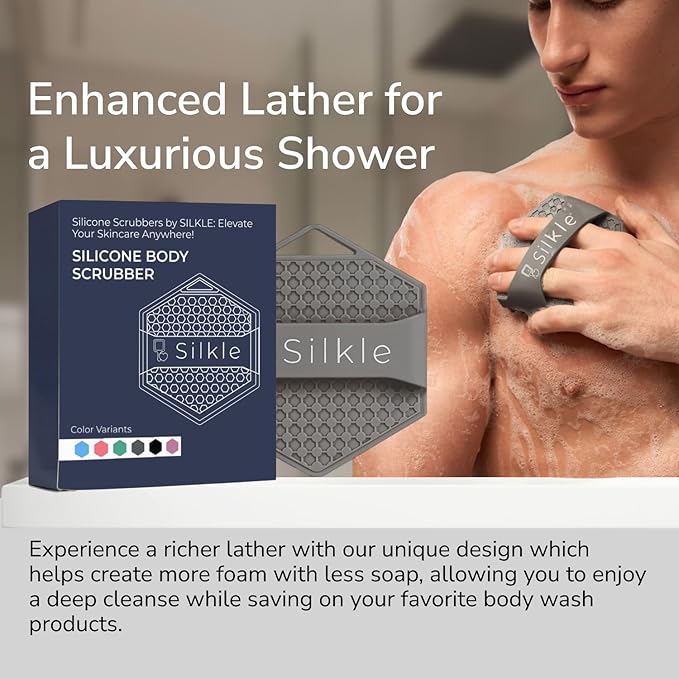 Silicone Body Scrubber - Exfoliating Bath Brush and Skin Cleanser - Shower Sponge for Gentle Body Scrub and Wash - Silicone Scrubbing Care Tool for a Refreshed and Renewed You - Gray