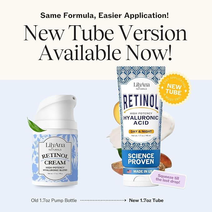 LilyAna Naturals Retinol Cream - Anti-Aging Moisturizer for Face & Neck, Made in USA, Wrinkle Reduction - 1.7oz, 2 Pack