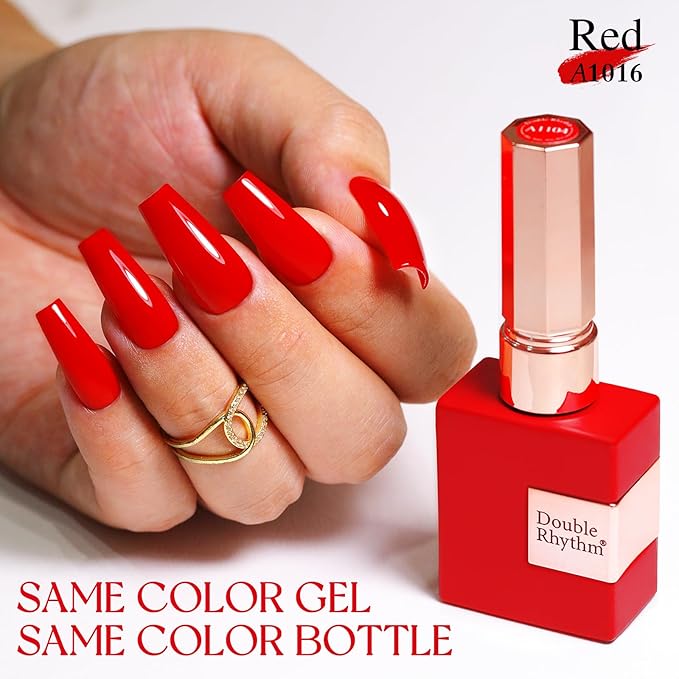 Double Rhythm 15ML Gel Nail Polish Pure Sheer Same Color Same Bottle Soak Off Gel Polish Art Manicure Salon DIY at Home for Women (Bright Red-A1016)