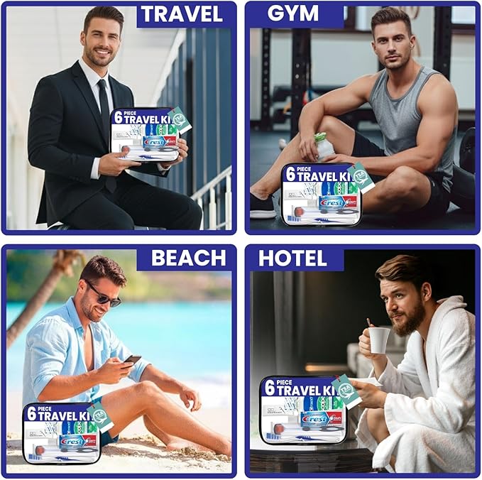 Trektote Travel Toothbrush and Toothpaste Set - 6 Piece Dental Care Kit, TSA Compliant, Includes Toothpaste, Toothbrush, Mouthwash, Tongue Cleaner, Flosses and Premium Toiletry Bag