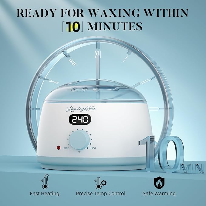 LANSLEYWAX Digital Waxing Kit for Women Men - Blue Waxing Machine with 39 Accessories - Hard Wax Kit for Arms Legs Brazilian Bikini Facial Sensitive Skin, Wax Warmer Hair Removal for Home/Salon Use