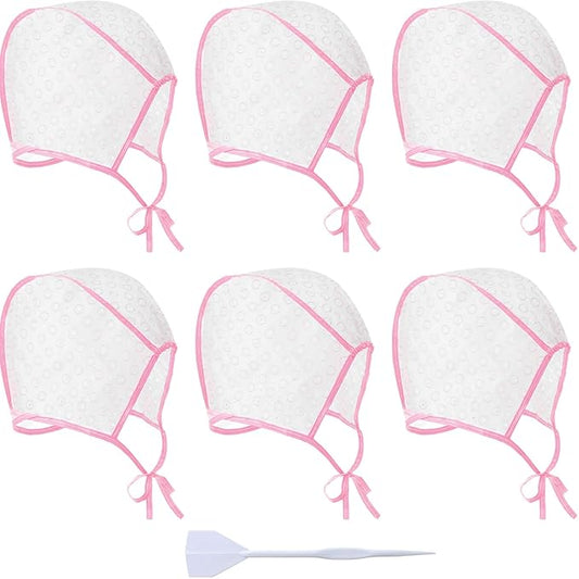 6 Pieces Highlighting Cap Hair Frosting Cap Highlight for Dye Color Bleach with Plastic Hooks Hair Coloring Salon Hairdressing Tool Kit Supplies(Pink)