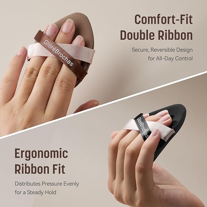 Makeup Sponge Set, GloréBrochas 2PCS Micro Porous Low Absorption Foundation Sponges, Latex-Free PU Cushion Puff, 3.2inches Soft Dual-Sided Powder Puff for Face Powder, Black&Brown