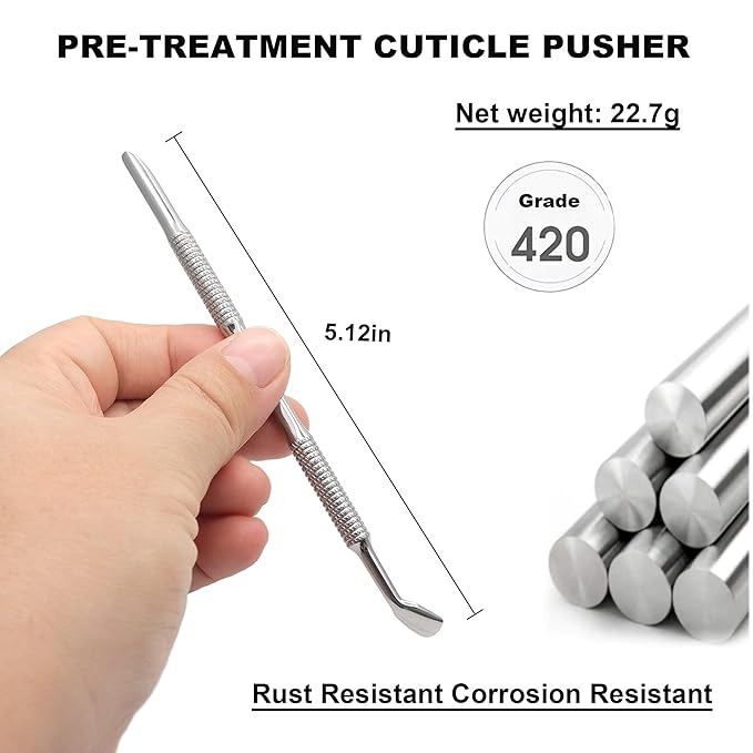 Pre-treatment Cuticle Pusher, Russian Prep Nail Pushers, Dual Ended Cuticle Remover with 100/180 Grit Sandpaper Sheets, Nail Care for Manicure Pedicure Nail Art