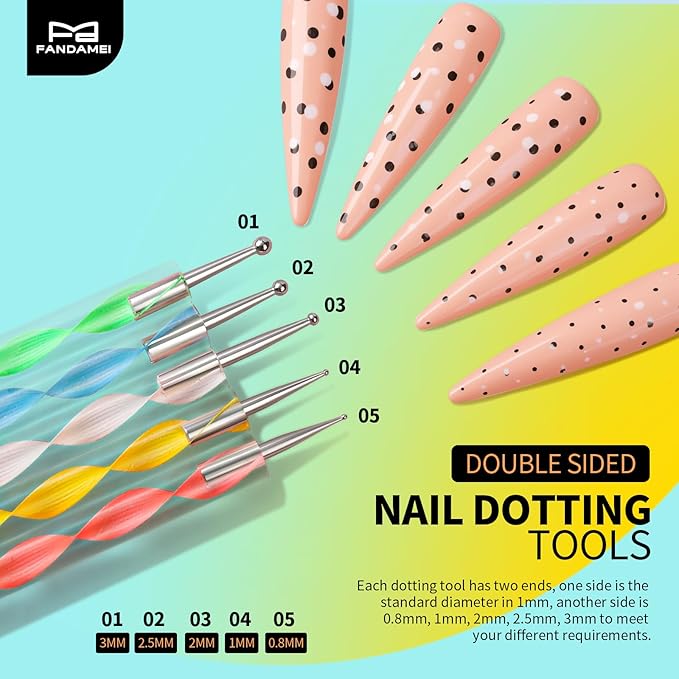 FANDAMEI Nail Art Tools, Nail Brush, 15 PCS Nail Art Brushes, 5 PCS Nail Dotting Tool, Nail Stand, Nail Holder For Painting Nails, Nail Tools, Nail Design Tools, White
