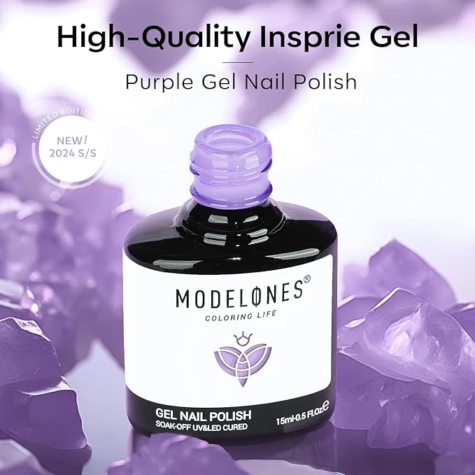 modelones Purple Gel Nail Polish, 15 ML Pastel Gel Polish Lilac Purple Nail Polish Soak Off Led Summer Nail Gel Polish for Women Girl DIY Nail Art Gift