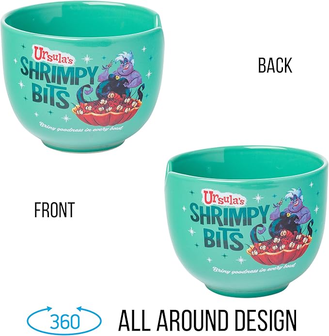 Silver Buffalo Disney Villains Little Mermaid Ursula's Shrimpy Bits Ceramic Ramen Noodle Rice Bowl with Chopsticks, Microwave Safe, 20 Ounces, Little Mermaid Ursula's Shrimpy Bits