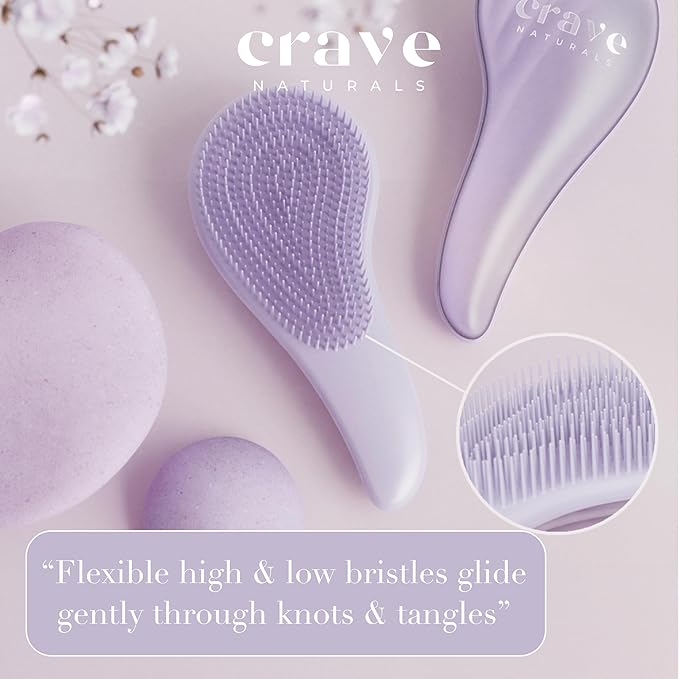 Crave Naturals Detangling Hair Brush Large Purple – Glide Thru Hair Detangler Brush for Women, Kids & Toddlers – Gentle Scalp Care, No-Pain Tangle-Free Hairbrush for All Hair Types