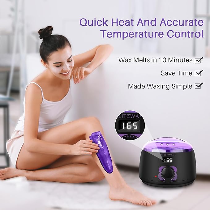 BLITZWAX Brazilian and Bikini Waxing Kit for Women, Hard Wax Warmer for Face, Legs and Body, At Home Hair Removal Kit, Beginner Friendly, Fast Heating, 51 Accessories, 6 Types Wax Bean Formula