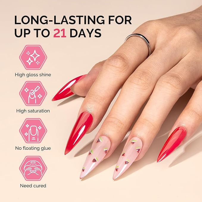 MelodySusie Fleurwee Plant Based Gel Nail Polish, Nail Polish Hema Free 21 Non Toxic Long Lasting No Chip Finger Toe Nail Art Manicure Salon DIY at Home Gifts for Women Watermelon Red P62